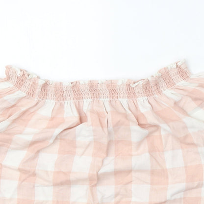 Papaya Womens Pink Check Polyester Cropped Blouse Size 12 Boat Neck