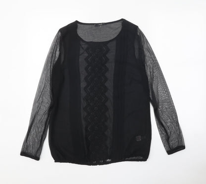 F&F Womens Black Polyester Basic Blouse Size 8 Round Neck