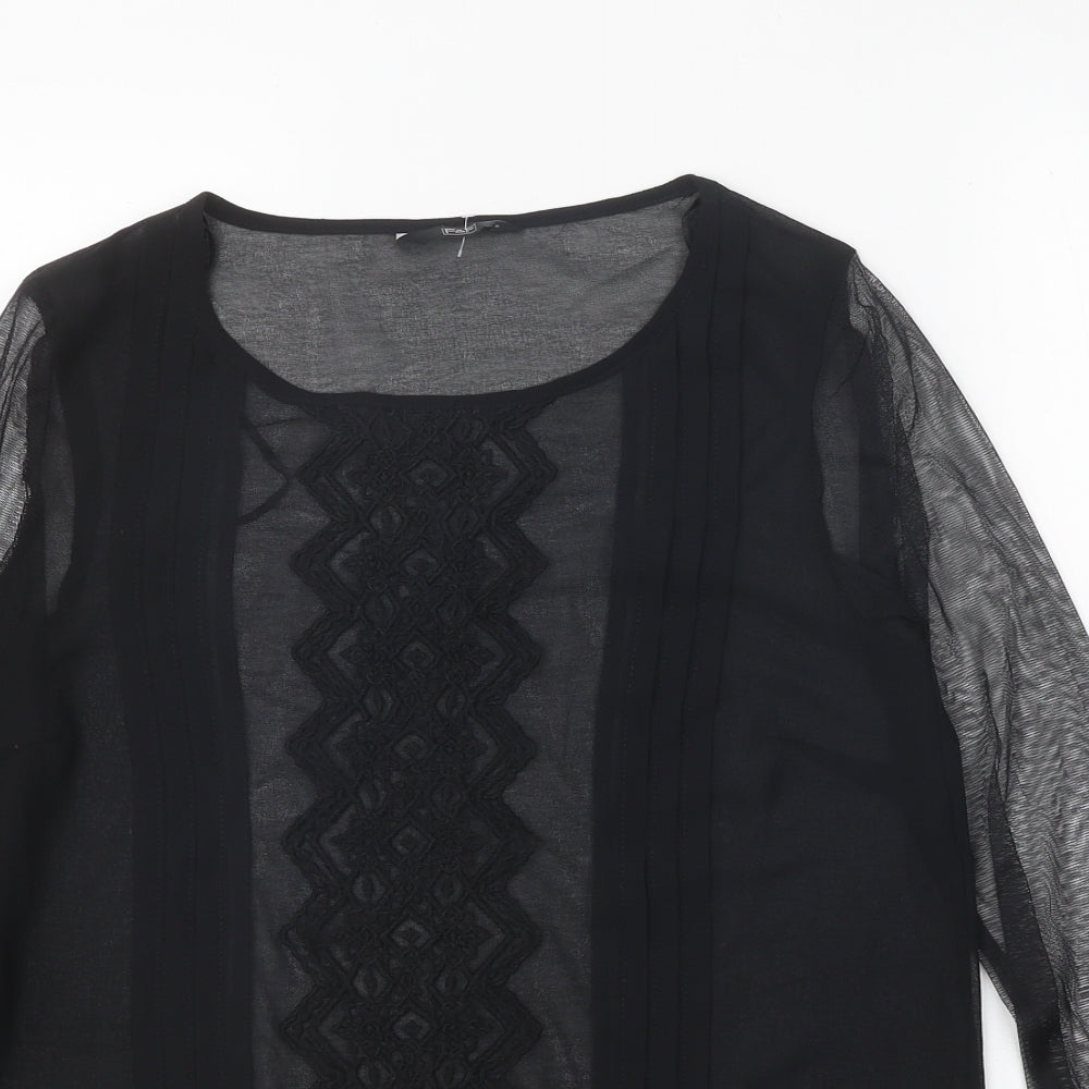 F&F Womens Black Polyester Basic Blouse Size 8 Round Neck