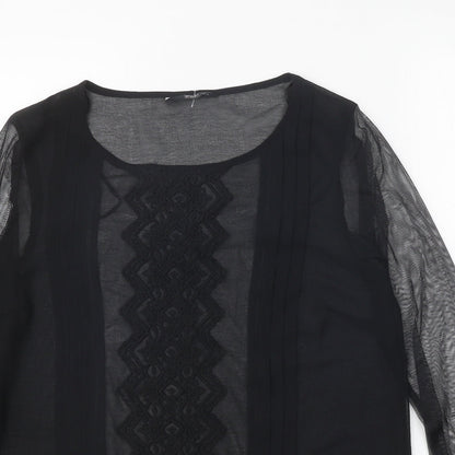 F&F Womens Black Polyester Basic Blouse Size 8 Round Neck