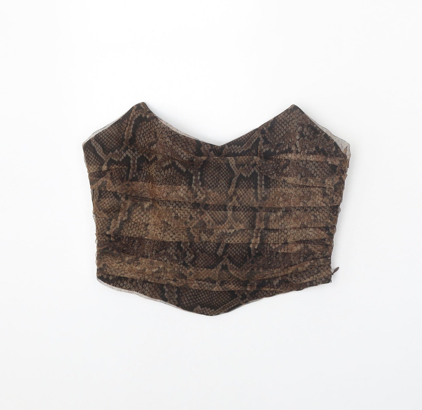 Zara Womens Brown Animal Print Polyester Cropped Blouse Size S Sweetheart - Snake Skin Print Bandeau