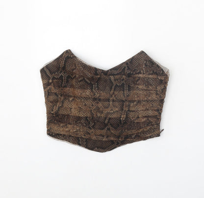 Zara Womens Brown Animal Print Polyester Cropped Blouse Size S Sweetheart - Snake Skin Print Bandeau
