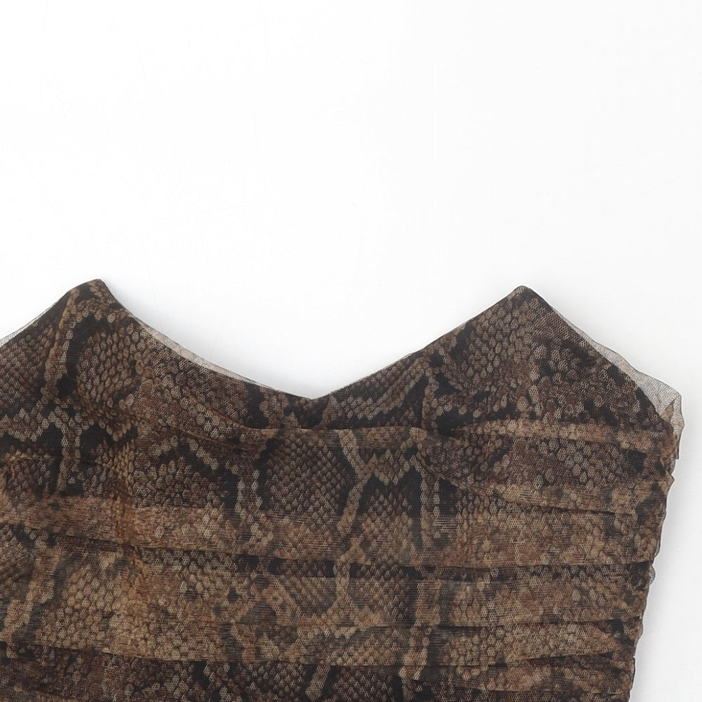 Zara Womens Brown Animal Print Polyester Cropped Blouse Size S Sweetheart - Snake Skin Print Bandeau