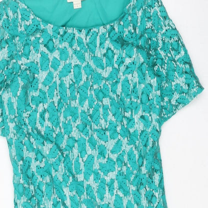 Monsoon Womens Green Geometric Cotton Shift Size 8 Boat Neck Zip