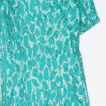 Monsoon Womens Green Geometric Cotton Shift Size 8 Boat Neck Zip