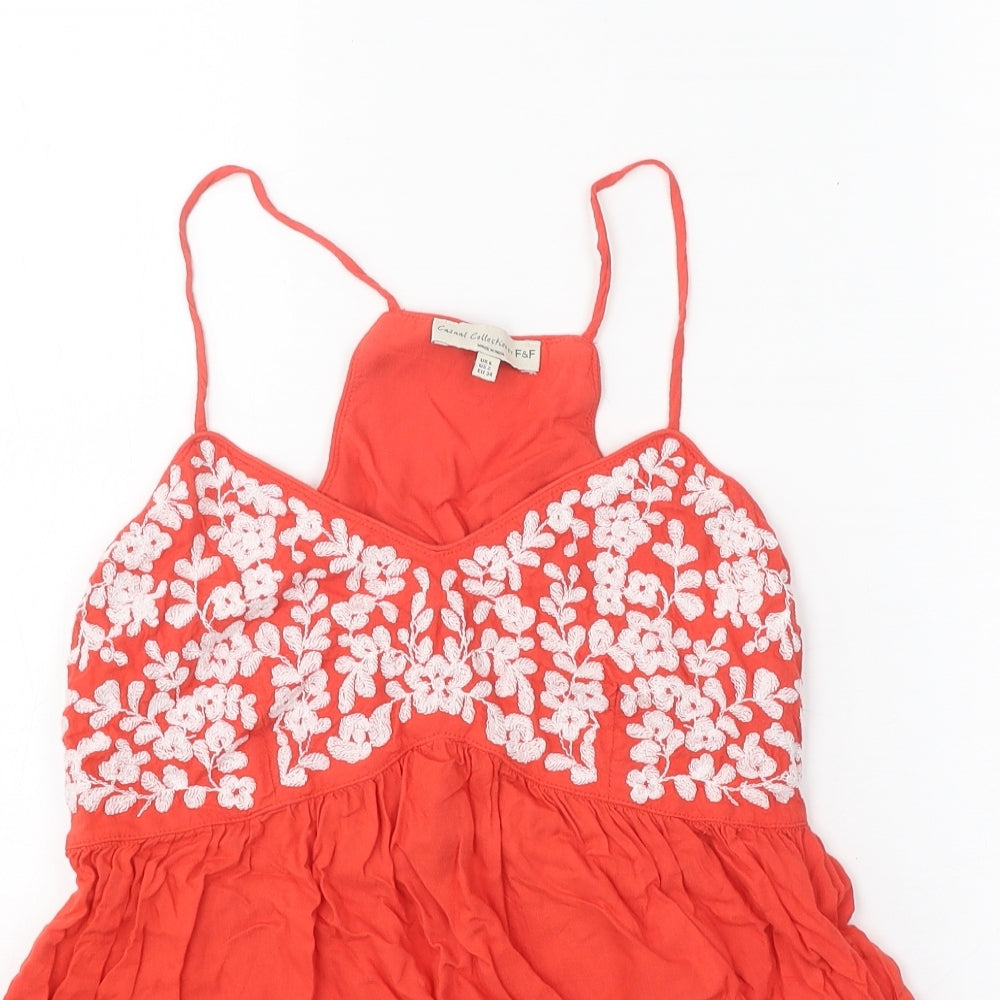 F&F Womens Red Viscose Basic Blouse Size 6 V-Neck