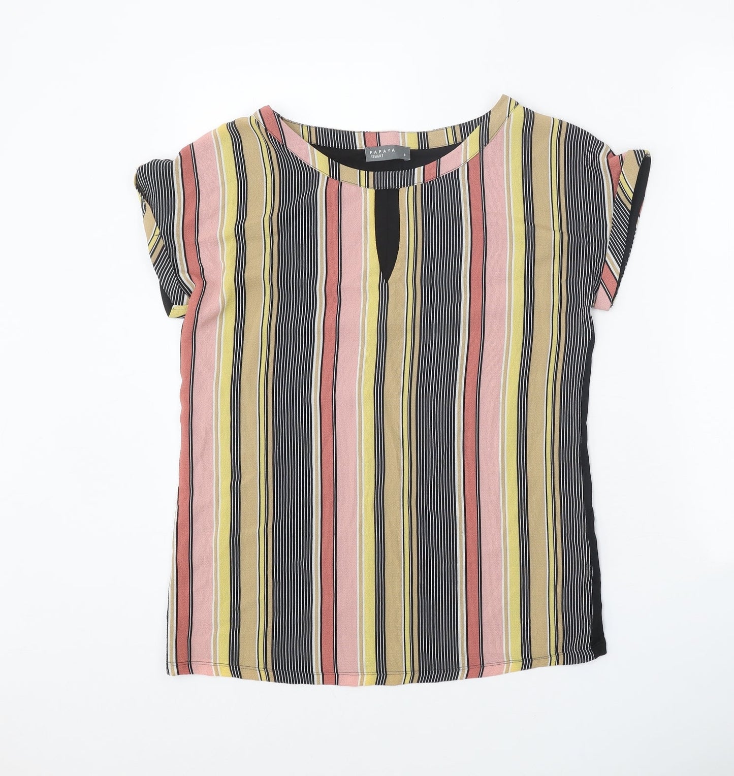 Papaya Womens Multicoloured Striped Polyester Basic Blouse Size 8 Scoop Neck