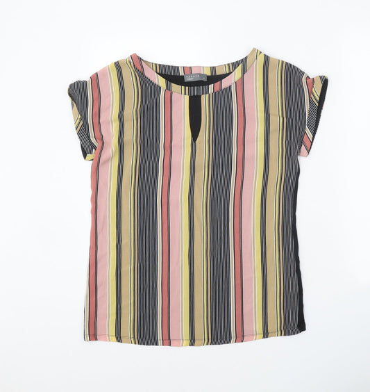 Papaya Womens Multicoloured Striped Polyester Basic Blouse Size 8 Scoop Neck
