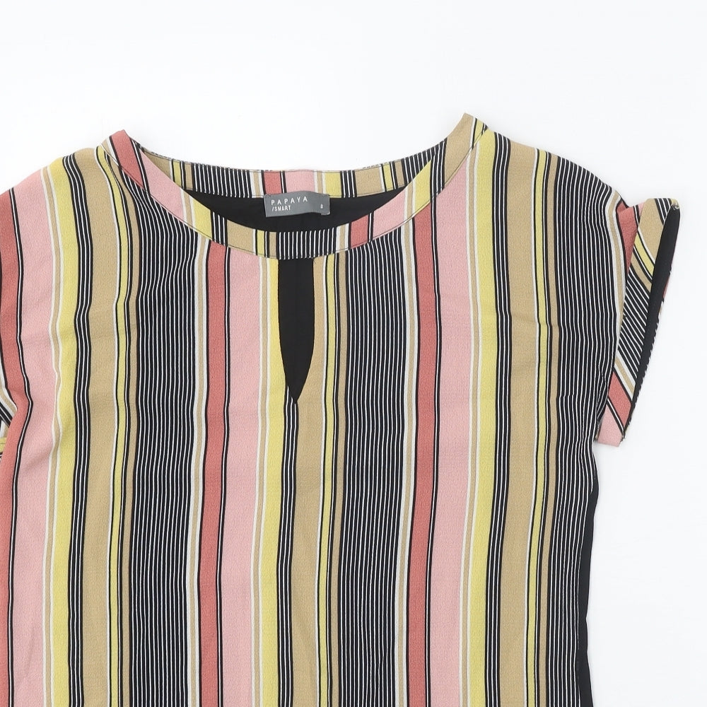 Papaya Womens Multicoloured Striped Polyester Basic Blouse Size 8 Scoop Neck