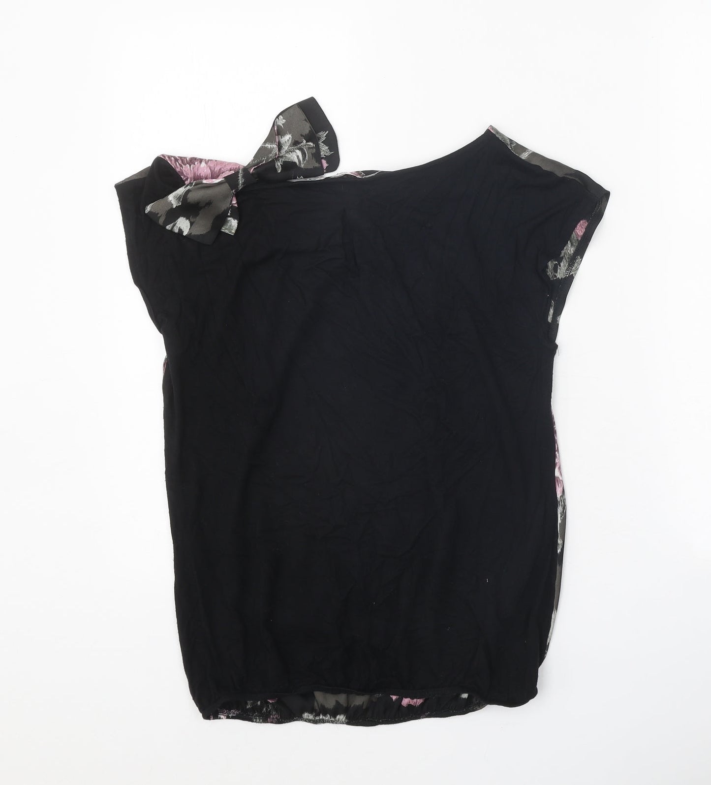 Amphora Womens Black Polyester Basic Blouse Size 10 Scoop Neck