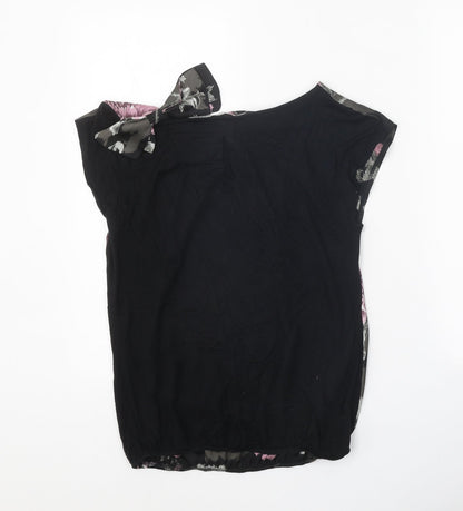 Amphora Womens Black Polyester Basic Blouse Size 10 Scoop Neck