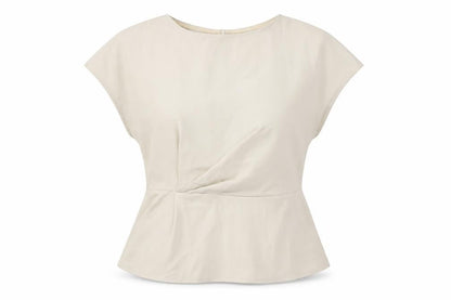 MOTF Womens Beige Polyester Basic Blouse Size L Round Neck