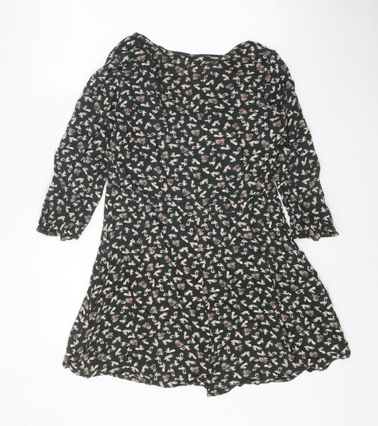 Indigo Womens Grey Geometric Modal A-Line Size 10 Boat Neck Pullover - Squirrel Print