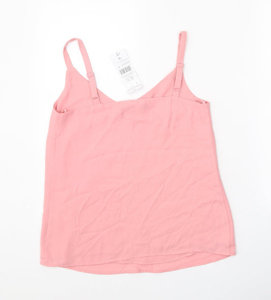 F&F Womens Pink Polyester Basic Tank Size 6 V-Neck
