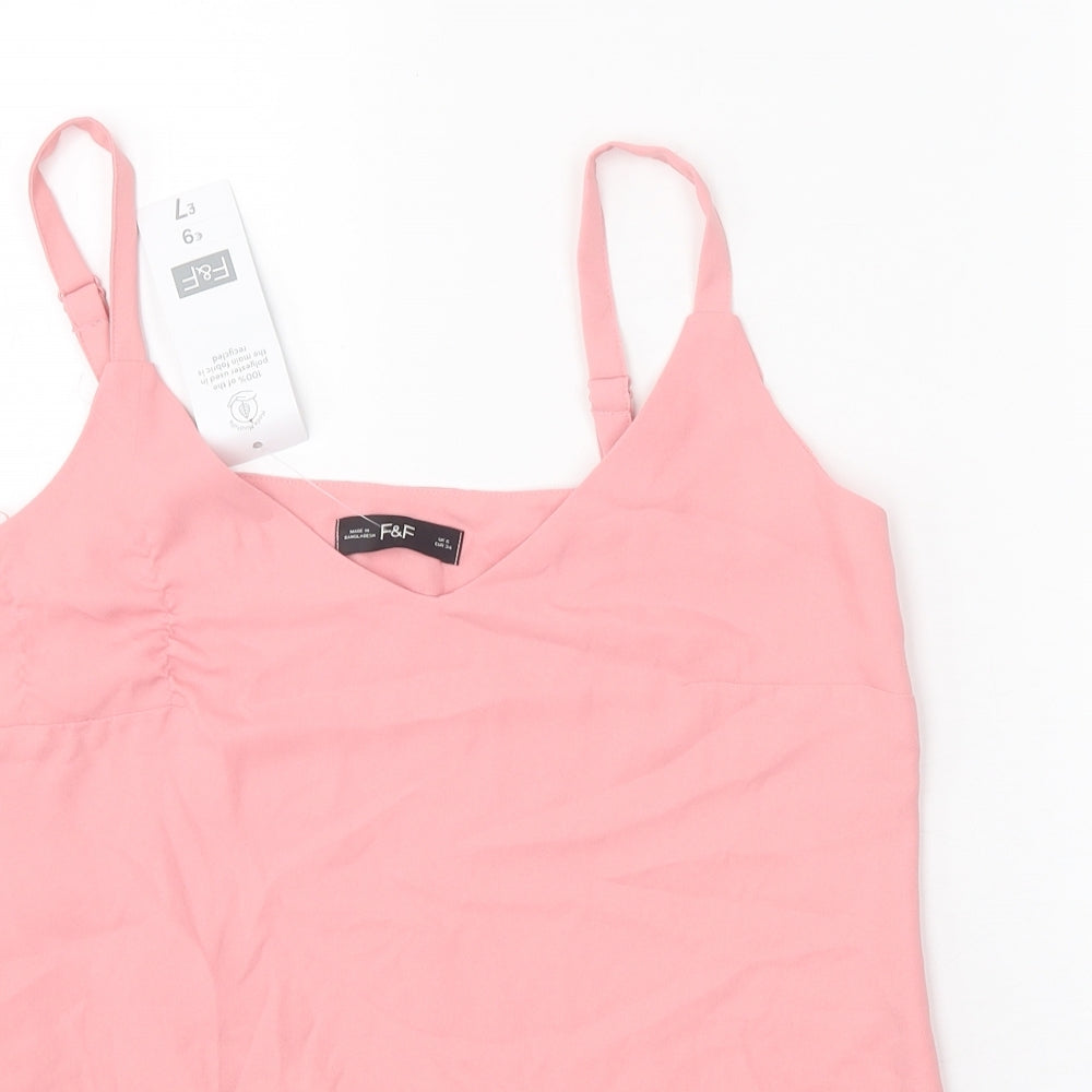 F&F Womens Pink Polyester Basic Tank Size 6 V-Neck