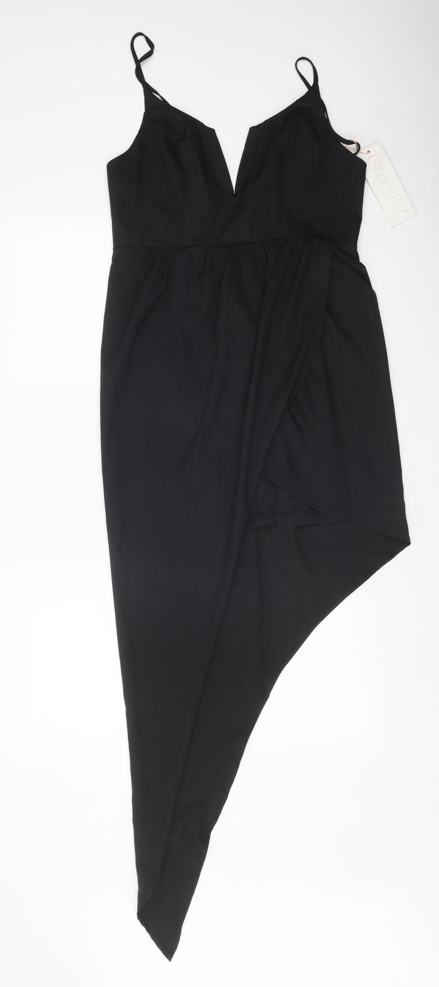 Ginger Fizz Womens Black Polyester Slip Dress Size 12 V-Neck Zip