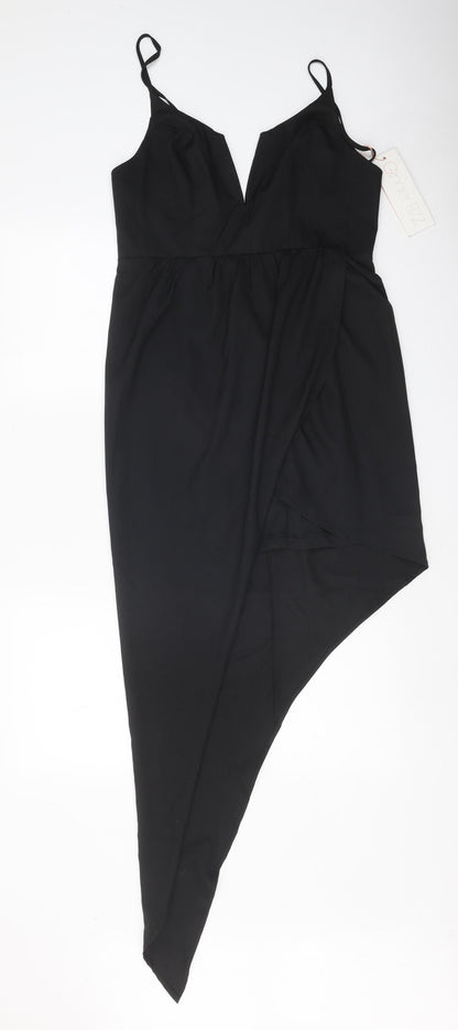 Ginger Fizz Womens Black Polyester Slip Dress Size 12 V-Neck Zip