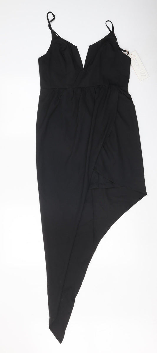 Ginger Fizz Womens Black Polyester Slip Dress Size 12 V-Neck Zip
