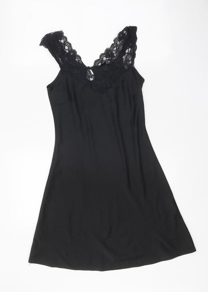 H&M Womens Black Polyester A-Line Size XS V-Neck Button - Lace Trim