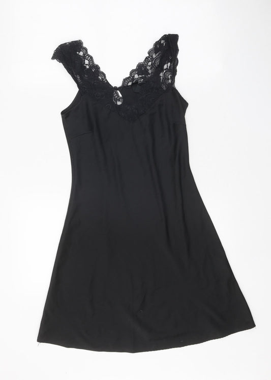 H&M Womens Black Polyester A-Line Size XS V-Neck Button - Lace Trim