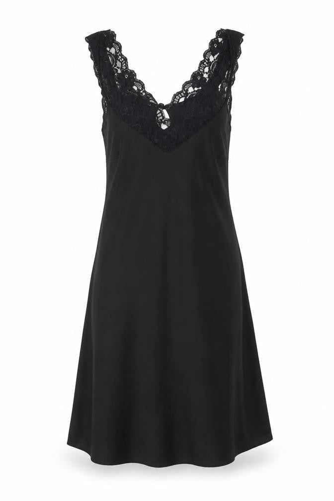 H&M Womens Black Polyester A-Line Size XS V-Neck Button - Lace Trim