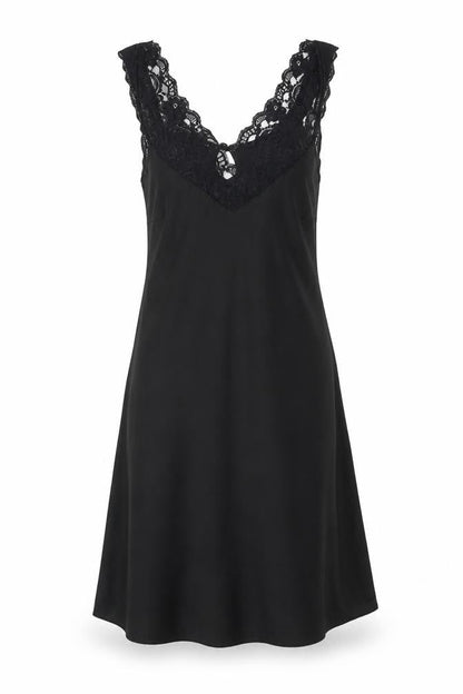 H&M Womens Black Polyester A-Line Size XS V-Neck Button - Lace Trim