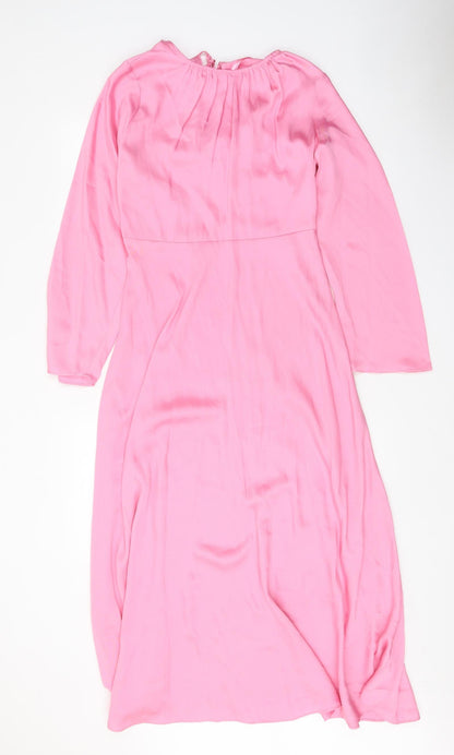 Marks and Spencer Womens Pink Polyester A-Line Size 10 Boat Neck Zip - Pleat Detail