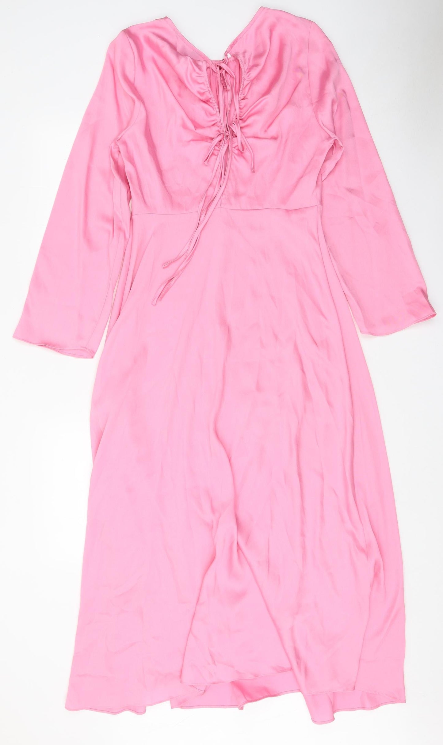 Marks and Spencer Womens Pink Polyester A-Line Size 10 Boat Neck Zip - Pleat Detail