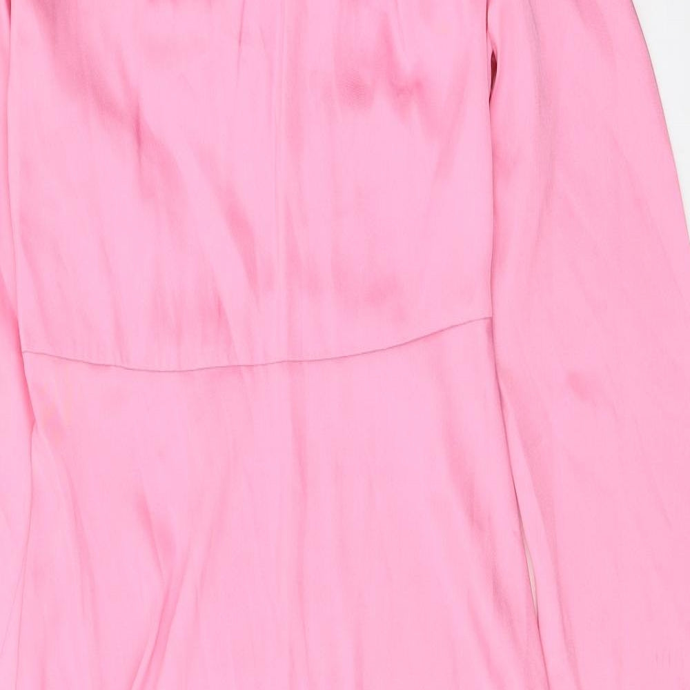 Marks and Spencer Womens Pink Polyester A-Line Size 10 Boat Neck Zip - Pleat Detail