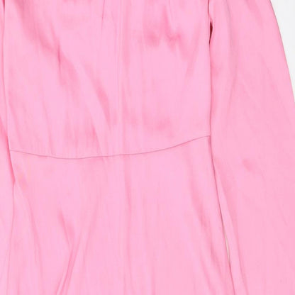 Marks and Spencer Womens Pink Polyester A-Line Size 10 Boat Neck Zip - Pleat Detail