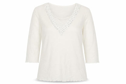 Dolly Womens White Polyester Basic T-Shirt Size M Round Neck