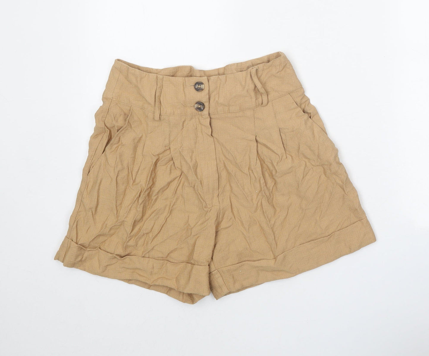 Primark Womens Beige Viscose Paperbag Shorts Size 10 Regular Zip