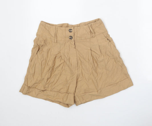 Primark Womens Beige Viscose Paperbag Shorts Size 10 Regular Zip