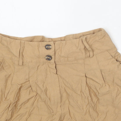 Primark Womens Beige Viscose Paperbag Shorts Size 10 Regular Zip