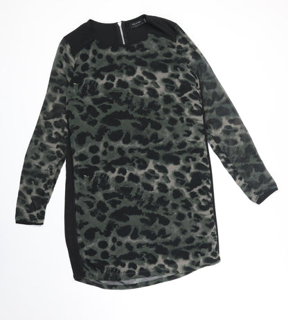 Religion Womens Green Animal Print Polyester Shift Size 10 Boat Neck Pullover - Leopard Print