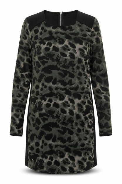 Religion Womens Green Animal Print Polyester Shift Size 10 Boat Neck Pullover - Leopard Print
