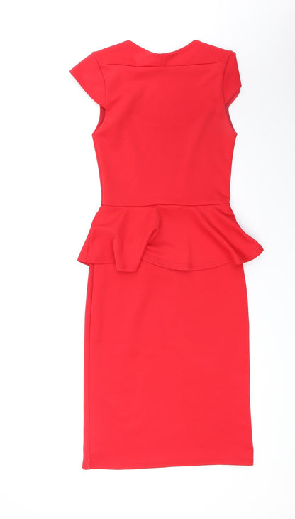 Liquid Womens Red Polyester Pencil Dress Size 8 Scoop Neck Pullover - Cap Sleeve