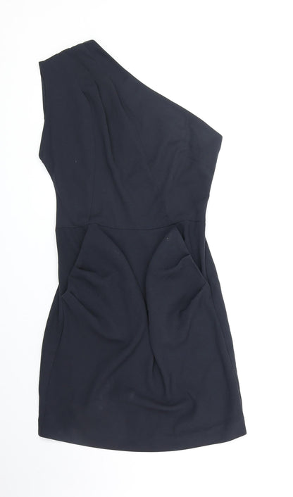 Warehouse Womens Blue Polyester Shift Size 10 One Shoulder Zip