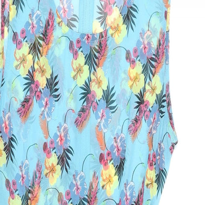 International Womens Blue Floral Polyester Pencil Dress Size 8 V-Neck Zip