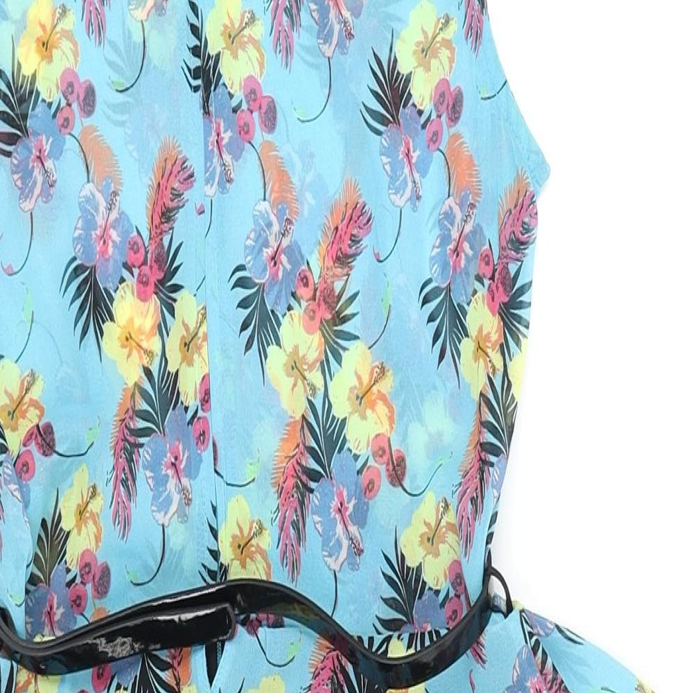 International Womens Blue Floral Polyester Pencil Dress Size 8 V-Neck Zip