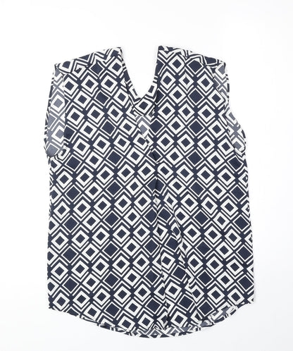 Marks and Womens Blue Geometric Polyester Basic Tank Size 6 V-Neck