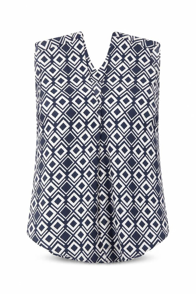 Marks and Womens Blue Geometric Polyester Basic Tank Size 6 V-Neck