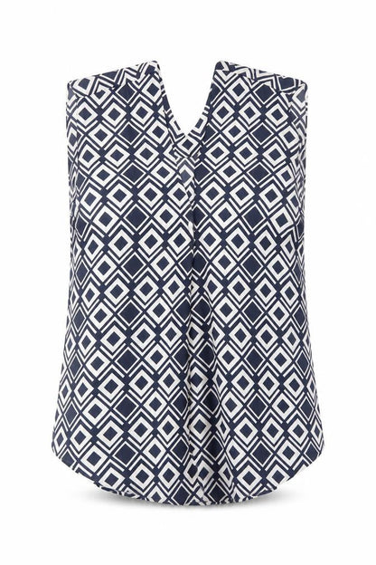 Marks and Womens Blue Geometric Polyester Basic Tank Size 6 V-Neck