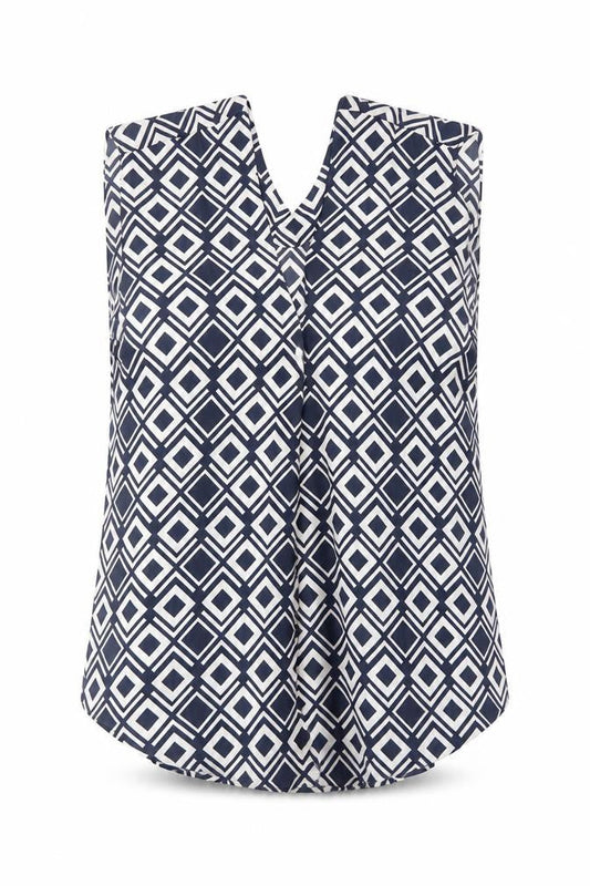 Marks and Womens Blue Geometric Polyester Basic Tank Size 6 V-Neck