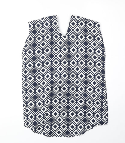 Marks and Womens Blue Geometric Polyester Basic Tank Size 6 V-Neck