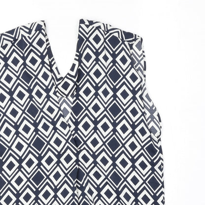 Marks and Womens Blue Geometric Polyester Basic Tank Size 6 V-Neck