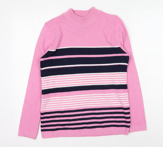 Envy Womens Pink Mock Neck Striped Acrylic Pullover Jumper Size S