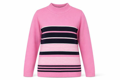 Envy Womens Pink Mock Neck Striped Acrylic Pullover Jumper Size S
