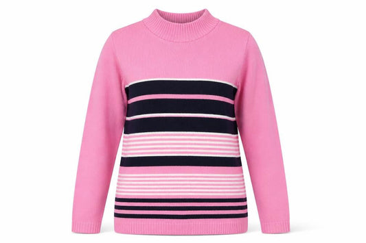 Envy Womens Pink Mock Neck Striped Acrylic Pullover Jumper Size S