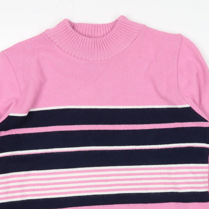 Envy Womens Pink Mock Neck Striped Acrylic Pullover Jumper Size S
